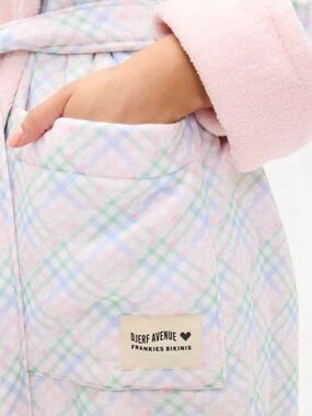 Djerf Avenue Pink Plaid Plush Shawl Collar Robe